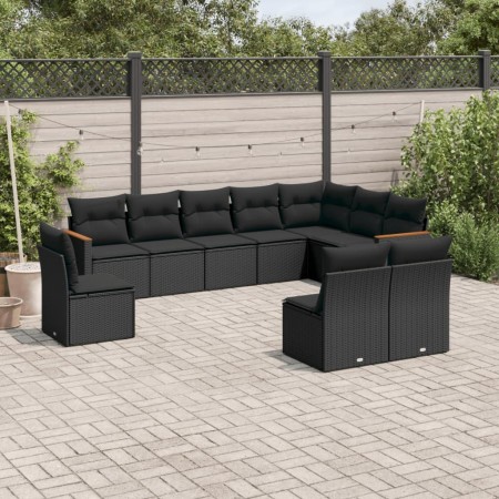 Set de sofás de jardín 10 pzas cojines ratán sintético negro de , Conjuntos de jardín - Ref: Foro24-3258471, Precio: 638,01 €...