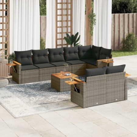 Set de muebles de jardín 9 pzas y cojines ratán sintético gris de , Conjuntos de jardín - Ref: Foro24-3259400, Precio: 630,10...