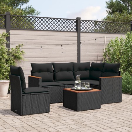 Set de sofás de jardín 6 piezas y cojines ratán sintético negro de , Conjuntos de jardín - Ref: Foro24-3258380, Precio: 412,0...