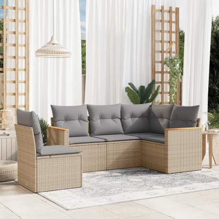 Juego de sofás jardín con cojines 5 pzas ratán sintético beige de , Conjuntos de jardín - Ref: Foro24-3258377, Precio: 348,59...