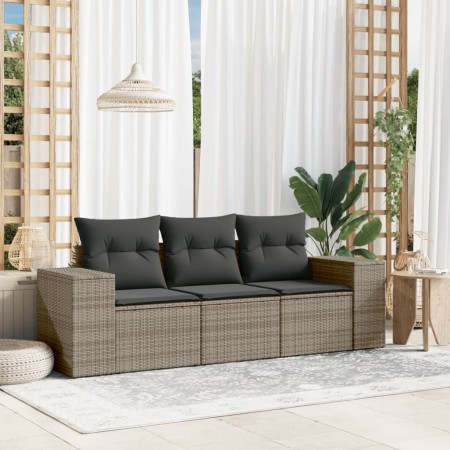 Set de sofá de jardín 3 pzas y cojines ratán sintético gris de , Conjuntos de jardín - Ref: Foro24-3254597, Precio: 225,67 €,...