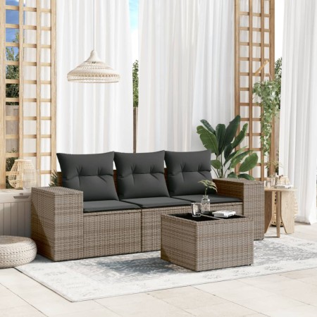 Set de sofás de jardín 4 pzas y cojines ratán sintético gris de , Conjuntos de jardín - Ref: Foro24-3254607, Precio: 271,86 €...
