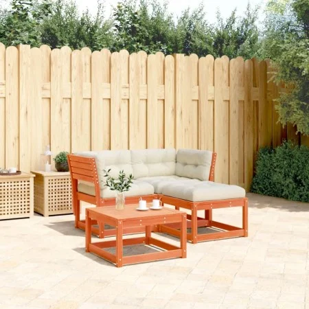 Set de sofás jardín 3 pzas con cojines madera pino marrón cera de , Conjuntos de jardín - Ref: Foro24-3216992, Precio: 340,28...