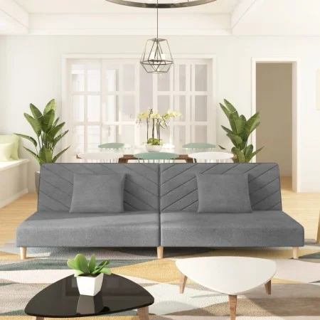 Sofá cama de 2 plazas con dos almohadas tela gris claro de , Sofás - Ref: Foro24-375887, Precio: 248,79 €, Descuento: %