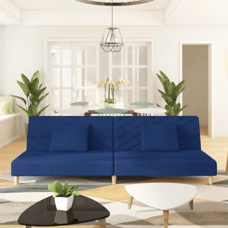 Sofá cama de 2 plazas con dos almohadas tela azul de , Sofás - Ref: Foro24-375893, Precio: 246,97 €, Descuento: %