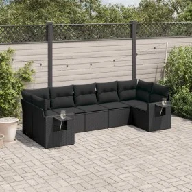 Set de comedor de jardín 7 pzas y cojines ratán sintético negro de , Conjuntos de jardín - Ref: Foro24-3252922, Precio: 494,4...