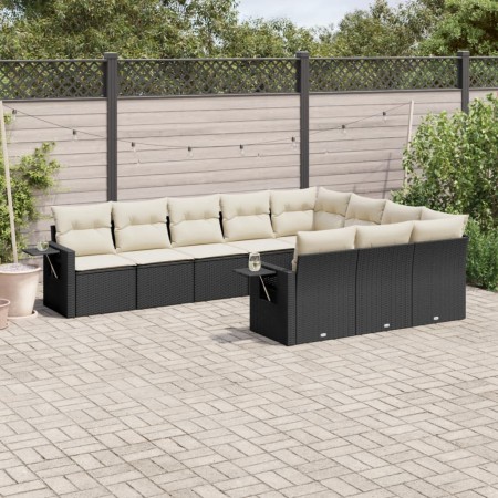 Set de sofás de jardín 10 pzas cojines ratán sintético negro de , Conjuntos de jardín - Ref: Foro24-3253023, Precio: 600,62 €...
