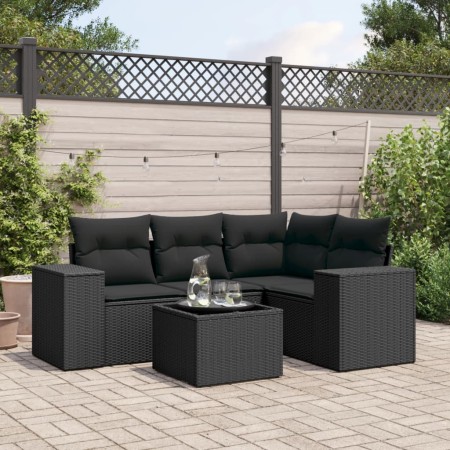 Set de muebles de jardín 5 pzas y cojines ratán sintético negro de , Conjuntos de jardín - Ref: Foro24-3254852, Precio: 368,8...