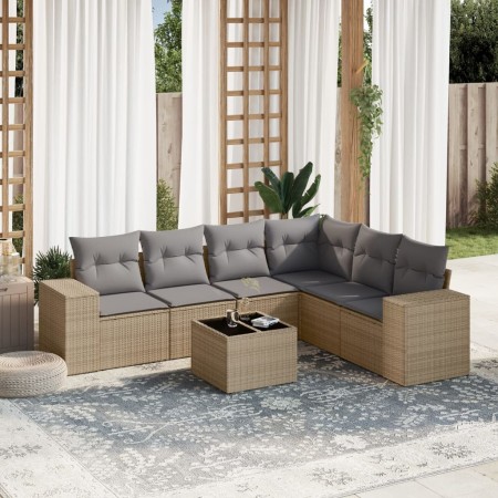 Set sofás de jardín 7 piezas y cojines ratán sintético beige de , Conjuntos de jardín - Ref: Foro24-3222618, Precio: 451,00 €...