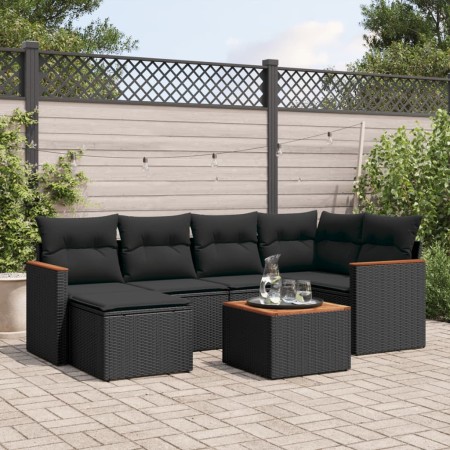 Set de comedor de jardín 7 pzas y cojines ratán sintético negro de , Conjuntos de jardín - Ref: Foro24-3258583, Precio: 460,8...