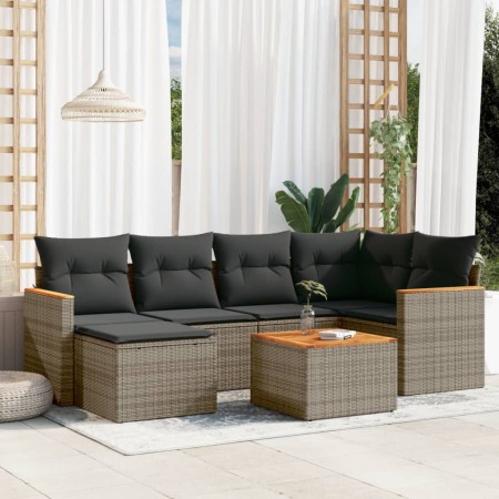 Set de sofás de jardín 7 piezas con cojines ratán PE gris de , Conjuntos de jardín - Ref: Foro24-3258588, Precio: 409,81 €, D...