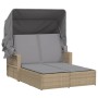 Tumbona doble con capota y cojines ratán sintético beige mix de , Tumbonas - Ref: Foro24-365811, Precio: 336,34 €, Descuento: %