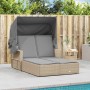 Tumbona doble con capota y cojines ratán sintético beige mix de , Tumbonas - Ref: Foro24-365811, Precio: 336,34 €, Descuento: %