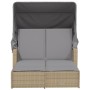 Tumbona doble con capota y cojines ratán sintético beige mix de , Tumbonas - Ref: Foro24-365811, Precio: 336,34 €, Descuento: %