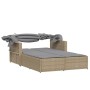 Tumbona doble con capota y cojines ratán sintético beige mix de , Tumbonas - Ref: Foro24-365811, Precio: 336,34 €, Descuento: %
