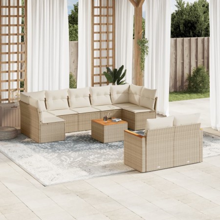 Juego de sofás jardín con cojines beige 10 pzas ratán sintético de , Conjuntos de jardín - Ref: Foro24-3258698, Precio: 691,3...