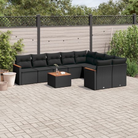 Set de sofás de jardín 10 pzas cojines ratán sintético negro de , Conjuntos de jardín - Ref: Foro24-3258709, Precio: 661,54 €...