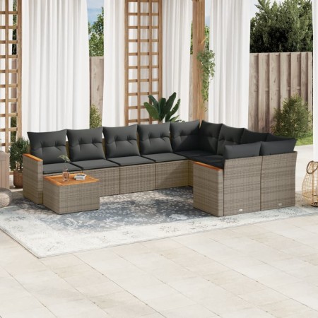 Set de sofás de jardín 10 pzas con cojines ratán sintético gris de , Conjuntos de jardín - Ref: Foro24-3258721, Precio: 596,7...