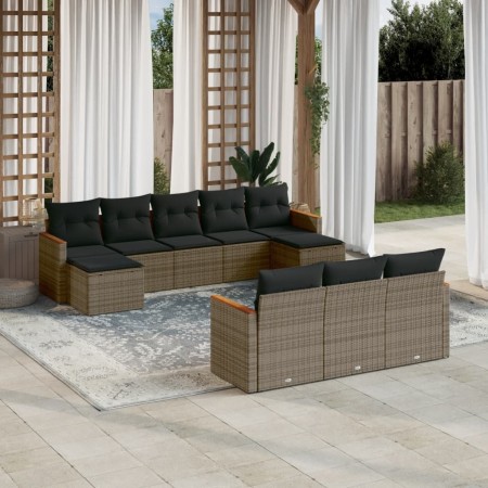 Set de sofás de jardín 10 pzas con cojines ratán sintético gris de , Conjuntos de jardín - Ref: Foro24-3258819, Precio: 579,3...