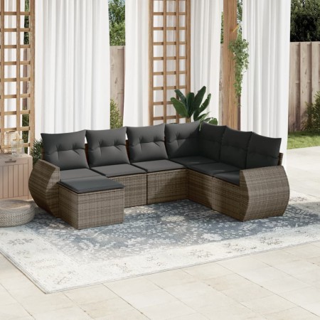 Set de sofás de jardín 7 piezas con cojines ratán PE gris de , Sofás modulares de exterior - Ref: Foro24-3221699, Precio: 433...