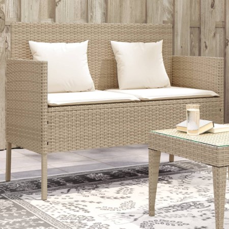 Banco de jardín con cojines ratán sintético beige de , Bancos de jardín - Ref: Foro24-365774, Precio: 168,11 €, Descuento: %
