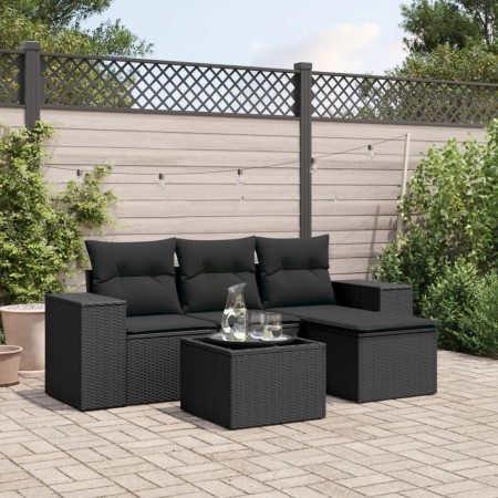 Set de muebles de jardín 5 pzas y cojines ratán sintético negro de , Conjuntos de jardín - Ref: Foro24-3254812, Precio: 335,2...