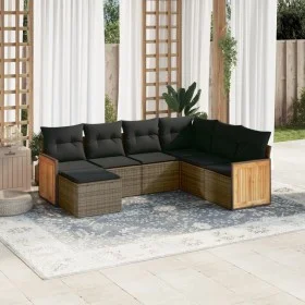Set de sofás de jardín 7 piezas con cojines ratán PE gris de , Conjuntos de jardín - Ref: Foro24-3260289, Precio: 450,62 €, D...