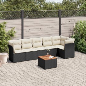 Set de comedor de jardín 7 pzas y cojines ratán sintético negro de , Conjuntos de jardín - Ref: Foro24-3223648, Precio: 376,9...