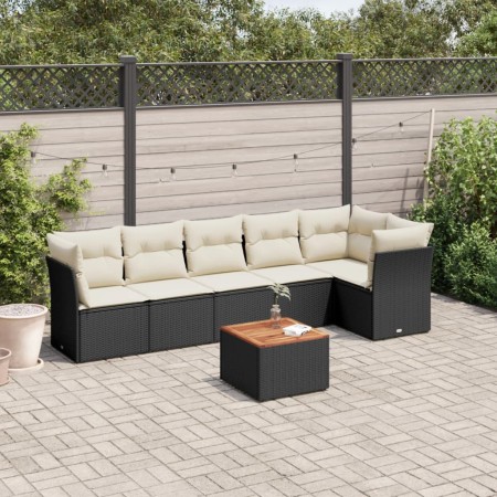 Set de comedor de jardín 7 pzas y cojines ratán sintético negro de , Conjuntos de jardín - Ref: Foro24-3223648, Precio: 376,9...