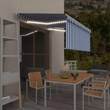 Manuell ausfahrbare Markise mit Rollo und blau-weißer LED 3x2,5 m von , Markisen - Ref: Foro24-3069261, Preis: 295,86 €, Raba...