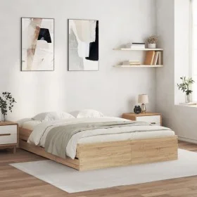 Sonoma oak engineered wood bed with drawers 150x200 cm by , Beds and slatted bases - Ref: Foro24-3207268, Price: 194,59 €, Di...