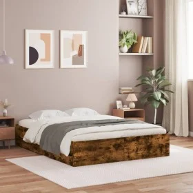 Cama con cajones madera de ingeniería roble ahumado 140x200 cm de , Camas y somieres - Ref: Foro24-3207277, Precio: 159,74 €,...
