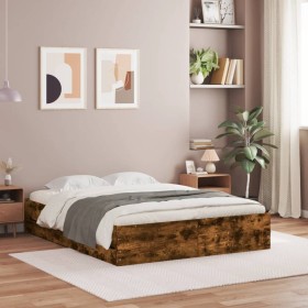 Cama con cajones madera de ingeniería roble ahumado 140x200 cm de , Camas y somieres - Ref: Foro24-3207277, Precio: 161,85 €,...