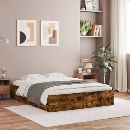 Cama con cajones madera de ingeniería roble ahumado 140x200 cm de , Camas y somieres - Ref: Foro24-3207277, Precio: 161,85 €,...