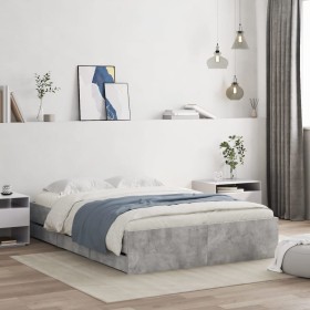 Cama con cajones madera ingeniería gris hormigón 135x190 cm de , Camas y somieres - Ref: Foro24-3207311, Precio: 181,52 €, De...