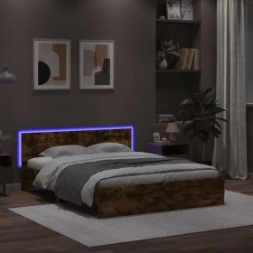 Smoked oak bed frame with headboard and LED lights 160x200cm by , Beds and slatted bases - Ref: Foro24-3207599, Price: 183,63...