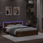 Estructura de cama cabecero y luces LED roble ahumado 160x200cm de , Camas y somieres - Ref: Foro24-3207599, Precio: 186,44 €...