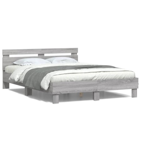 Estructura de cama cabecero y luces LED gris Sonoma 140x190 cm de , Camas y somieres - Ref: Foro24-3207565, Precio: 178,46 €,...