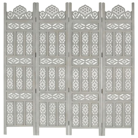 Biombo 4 paneles tallado a mano madera mango gris 160x165 cm de vidaXL, Divisores de ambientes - Ref: Foro24-285322, Precio: ...