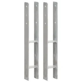 Fence anchors 2 pcs silver galvanized steel 8x6x60 cm by vidaXL, Spikes for anchoring in the ground - Ref: Foro24-145296, Pri...
