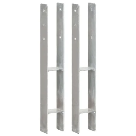 Fence anchors 2 pcs silver galvanized steel 8x6x60 cm by vidaXL, Spikes for anchoring in the ground - Ref: Foro24-145296, Pri...
