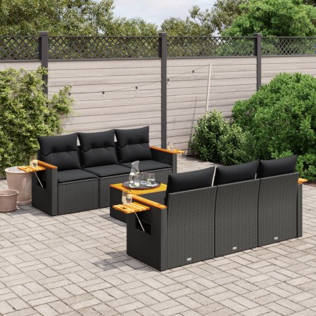 Set de comedor de jardín 7 pzas y cojines ratán sintético negro de , Conjuntos de jardín - Ref: Foro24-3259031, Precio: 568,0...