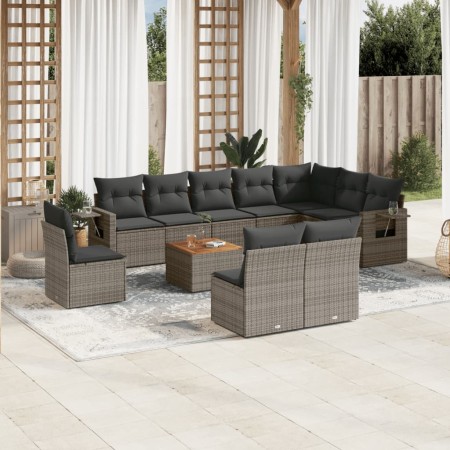 Set de sofás de jardín 11 pzas y cojines ratán sintético gris de , Conjuntos de jardín - Ref: Foro24-3256949, Precio: 668,17 ...