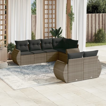 Set de sofás de jardín 7 piezas con cojines ratán PE gris de , Sofás modulares de exterior - Ref: Foro24-3221609, Precio: 505...