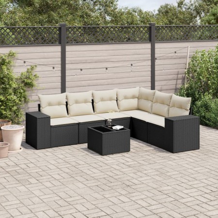 Set de comedor de jardín 7 pzas y cojines ratán sintético negro de , Conjuntos de jardín - Ref: Foro24-3222615, Precio: 402,8...