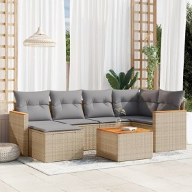 Set sofás de jardín 7 piezas y cojines ratán sintético beige de , Conjuntos de jardín - Ref: Foro24-3258587, Precio: 444,14 €...