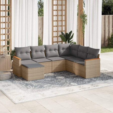 Set sofás de jardín 7 piezas y cojines ratán sintético beige de , Conjuntos de jardín - Ref: Foro24-3258608, Precio: 447,77 €...