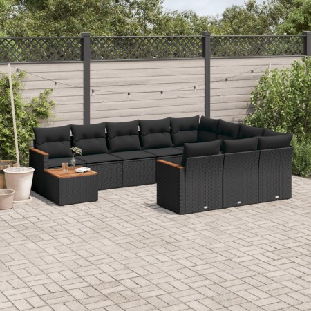 Set de sofás de jardín 11 pzas y cojines ratán sintético negro de , Conjuntos de jardín - Ref: Foro24-3258765, Precio: 675,58...