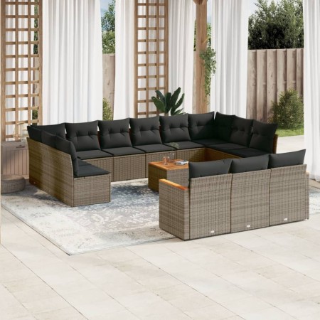 Set de sofás de jardín 14 pzas con cojines ratán sintético gris de , Conjuntos de jardín - Ref: Foro24-3258868, Precio: 805,1...