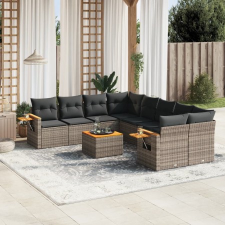 Set de muebles de jardín 9 pzas y cojines ratán sintético gris de , Conjuntos de jardín - Ref: Foro24-3259071, Precio: 565,24...